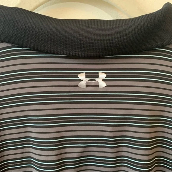Under Armour Men’s HeatGear Large Black Gray Striped Golf Polo - Picture 4 of 4
